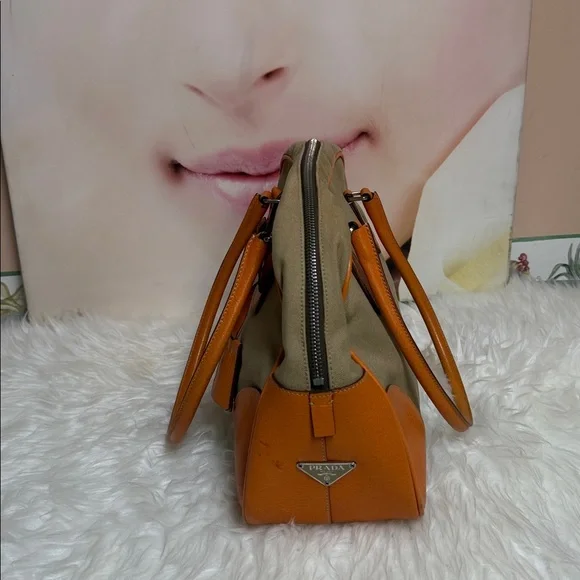 Prada Canapa + Cinghi Orange Leather Handbag/Tote travel - Picture 6 of 11